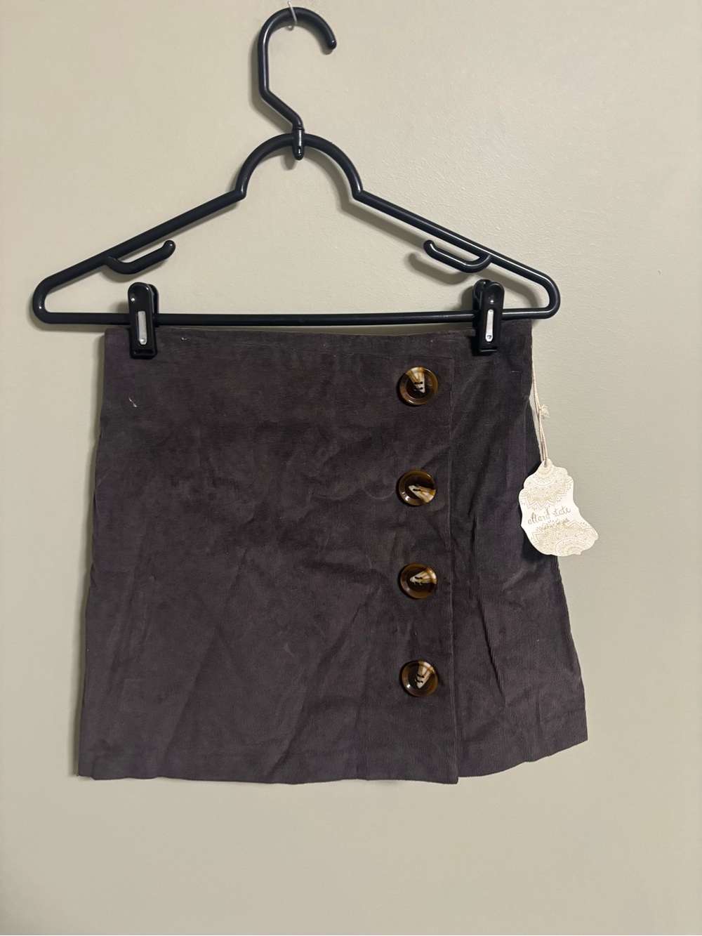 Altar'd State Corduroy Faux Button A Line Mini Skirt Size Small New Brown Fall